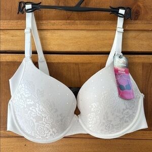 MAIDENFORM Push-up Underwire White Lace Full-Coverage Bra with Adjustable Straps